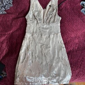 Zara Silver Sequin V-Neck Mini Dress